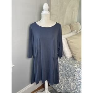 Blue Fish Organic Cotton Tunic Dress Navy Lagenlook Boho Artsy USA 1